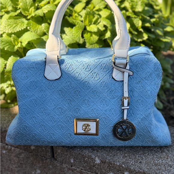 Christian Lacroix Handbags - Christian Lacroix Light Blue Satchel with White Handles